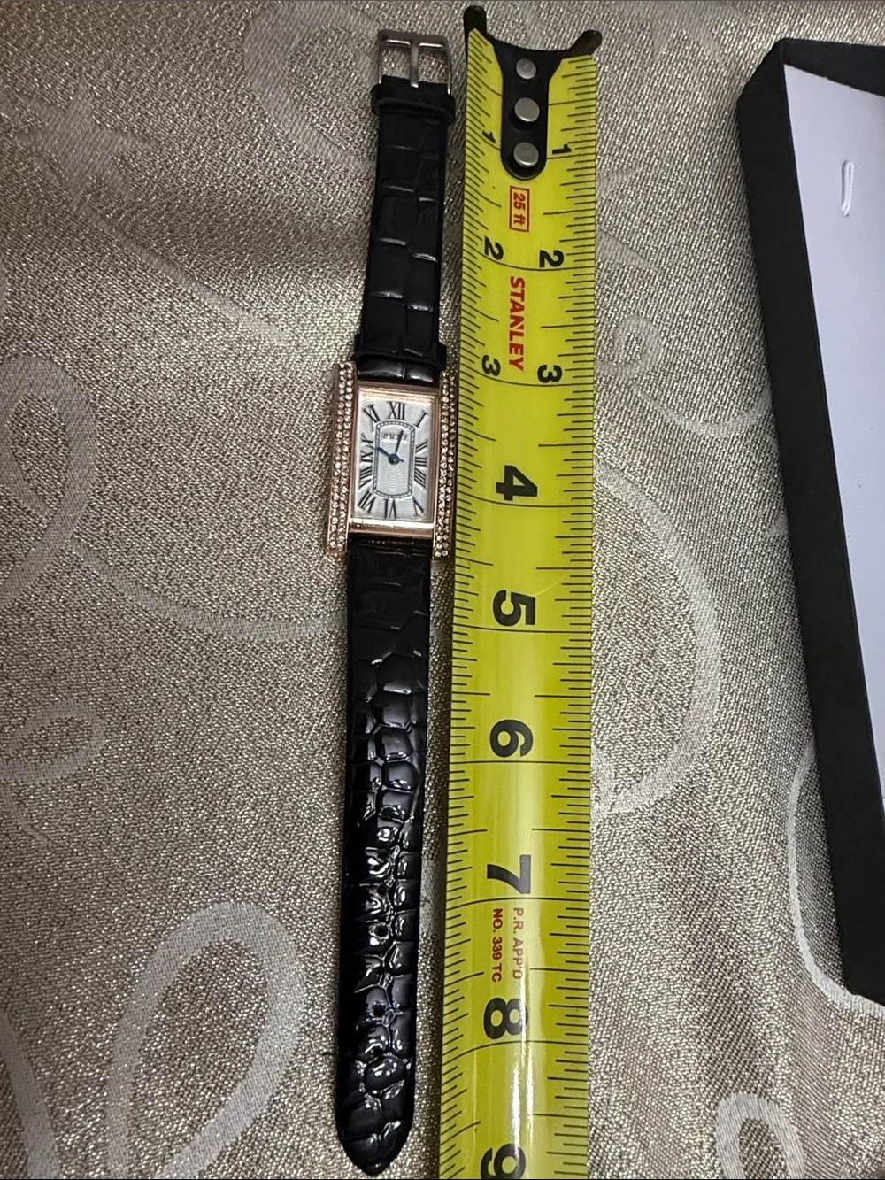 XOXO Rose Gold-Tone Crystal Rectangular Watch with Black Strap